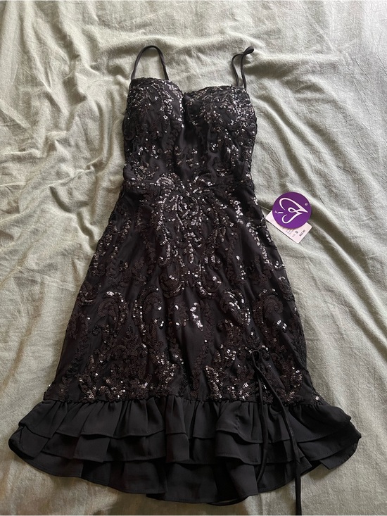 Windsor Dresses & Skirts - Windsor Black Sequin Mini Dress with Ruffle Hem